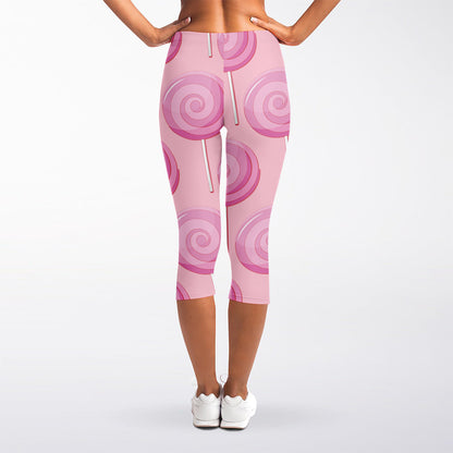 Pink Swirl Lollipop Pattern Print Women's Capri Leggings