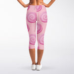 Pink Swirl Lollipop Pattern Print Women's Capri Leggings
