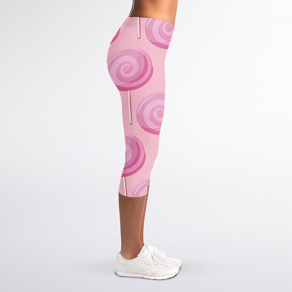 Pink Swirl Lollipop Pattern Print Women's Capri Leggings