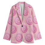 Pink Swirl Lollipop Pattern Print Women's Cotton Blazer
