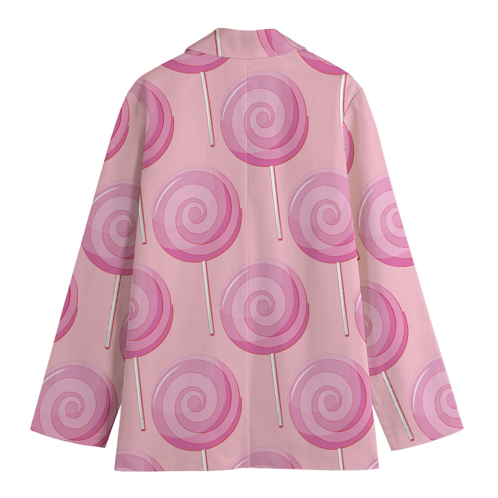 Pink Swirl Lollipop Pattern Print Women's Cotton Blazer