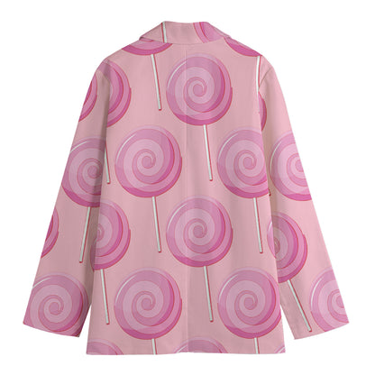 Pink Swirl Lollipop Pattern Print Women's Cotton Blazer
