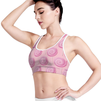 Pink Swirl Lollipop Pattern Print Women's Sports Bra