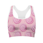 Pink Swirl Lollipop Pattern Print Women's Sports Bra