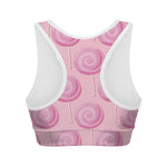Pink Swirl Lollipop Pattern Print Women's Sports Bra