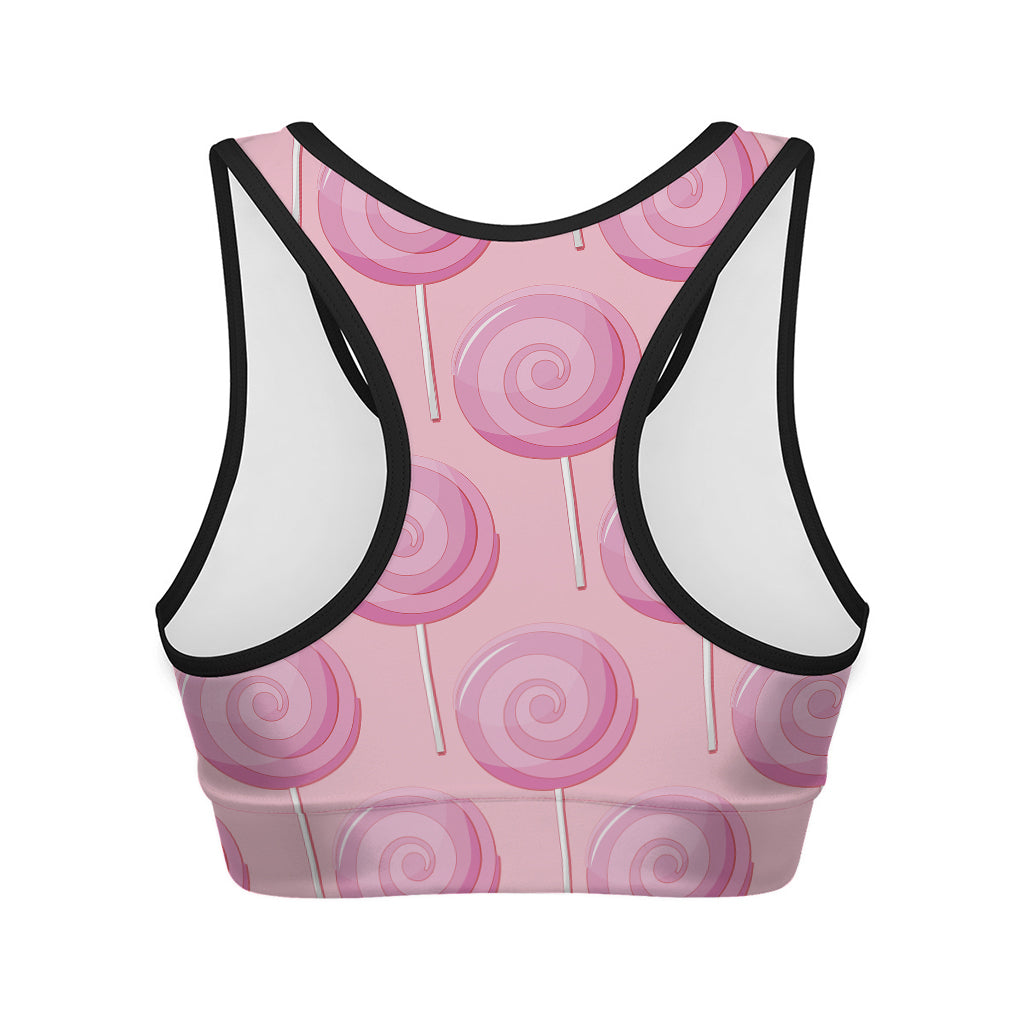 Pink Swirl Lollipop Pattern Print Women's Sports Bra