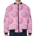 Pink Swirl Lollipop Pattern Print Zip Sleeve Bomber Jacket