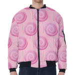 Pink Swirl Lollipop Pattern Print Zip Sleeve Bomber Jacket