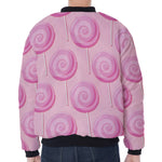 Pink Swirl Lollipop Pattern Print Zip Sleeve Bomber Jacket