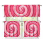 Pink Swirl Lollipop Print 3 Piece Kitchen Curtains