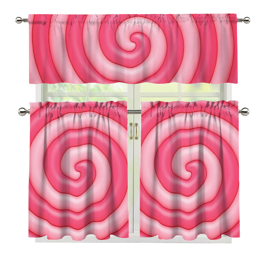 Pink Swirl Lollipop Print 3 Piece Kitchen Curtains
