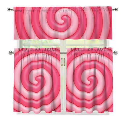 Pink Swirl Lollipop Print 3 Piece Kitchen Curtains