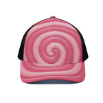 Pink Swirl Lollipop Print Black Mesh Trucker Cap
