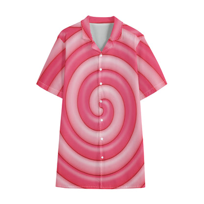 Pink Swirl Lollipop Print Cotton Hawaiian Shirt