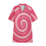Pink Swirl Lollipop Print Cotton Hawaiian Shirt