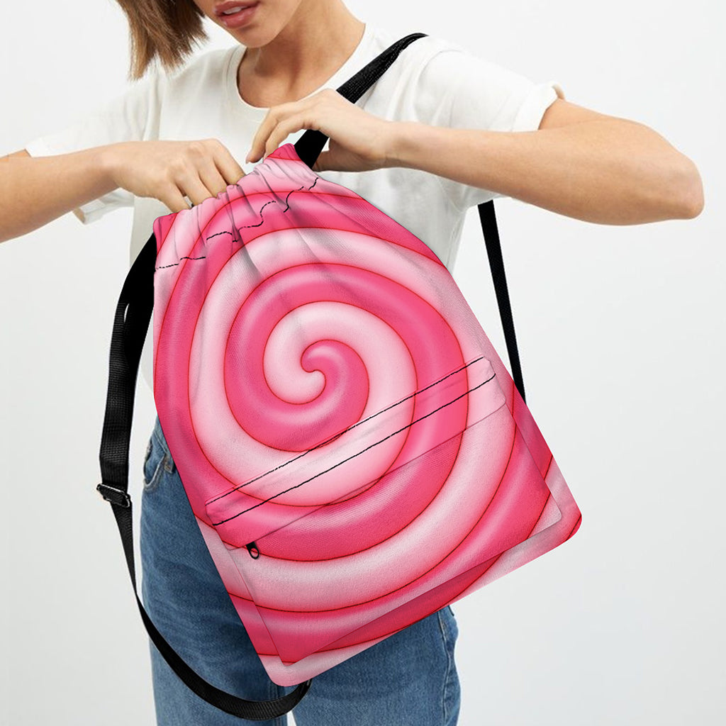 Pink Swirl Lollipop Print Drawstring Backpack
