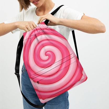 Pink Swirl Lollipop Print Drawstring Backpack