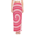 Pink Swirl Lollipop Print High Slit Maxi Skirt
