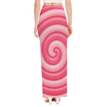 Pink Swirl Lollipop Print High Slit Maxi Skirt