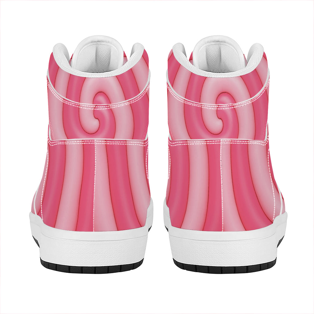 Pink Swirl Lollipop Print High Top Leather Sneakers