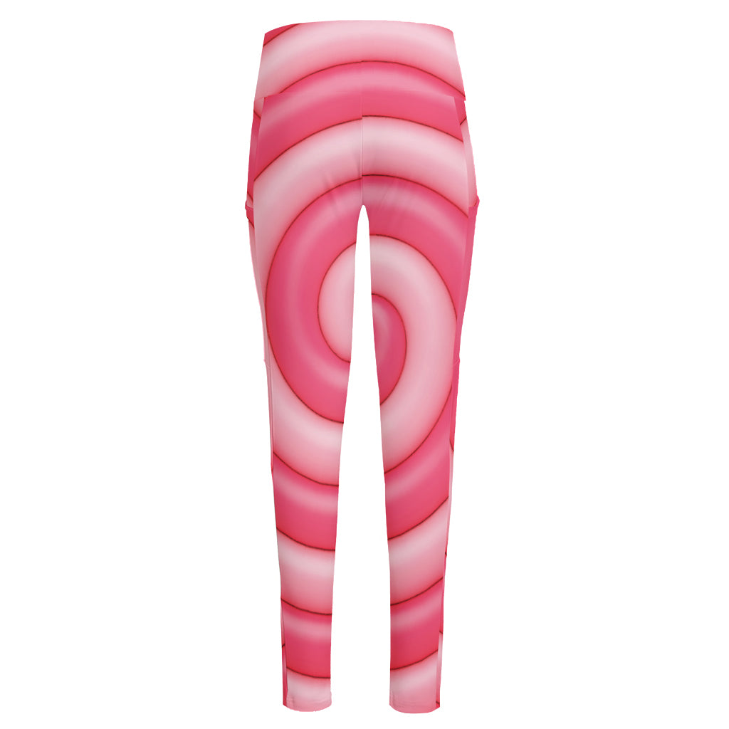 Pink Swirl Lollipop Print High-Waisted Pocket Leggings