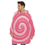 Pink Swirl Lollipop Print Hoodie Blanket