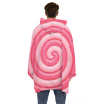 Pink Swirl Lollipop Print Hoodie Blanket
