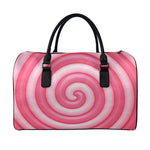 Pink Swirl Lollipop Print Leather Duffle Bag