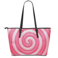 Pink Swirl Lollipop Print Leather Tote Bag With Zipper