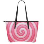 Pink Swirl Lollipop Print Leather Tote Bag