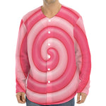 Pink Swirl Lollipop Print Long Sleeve Baseball Jersey