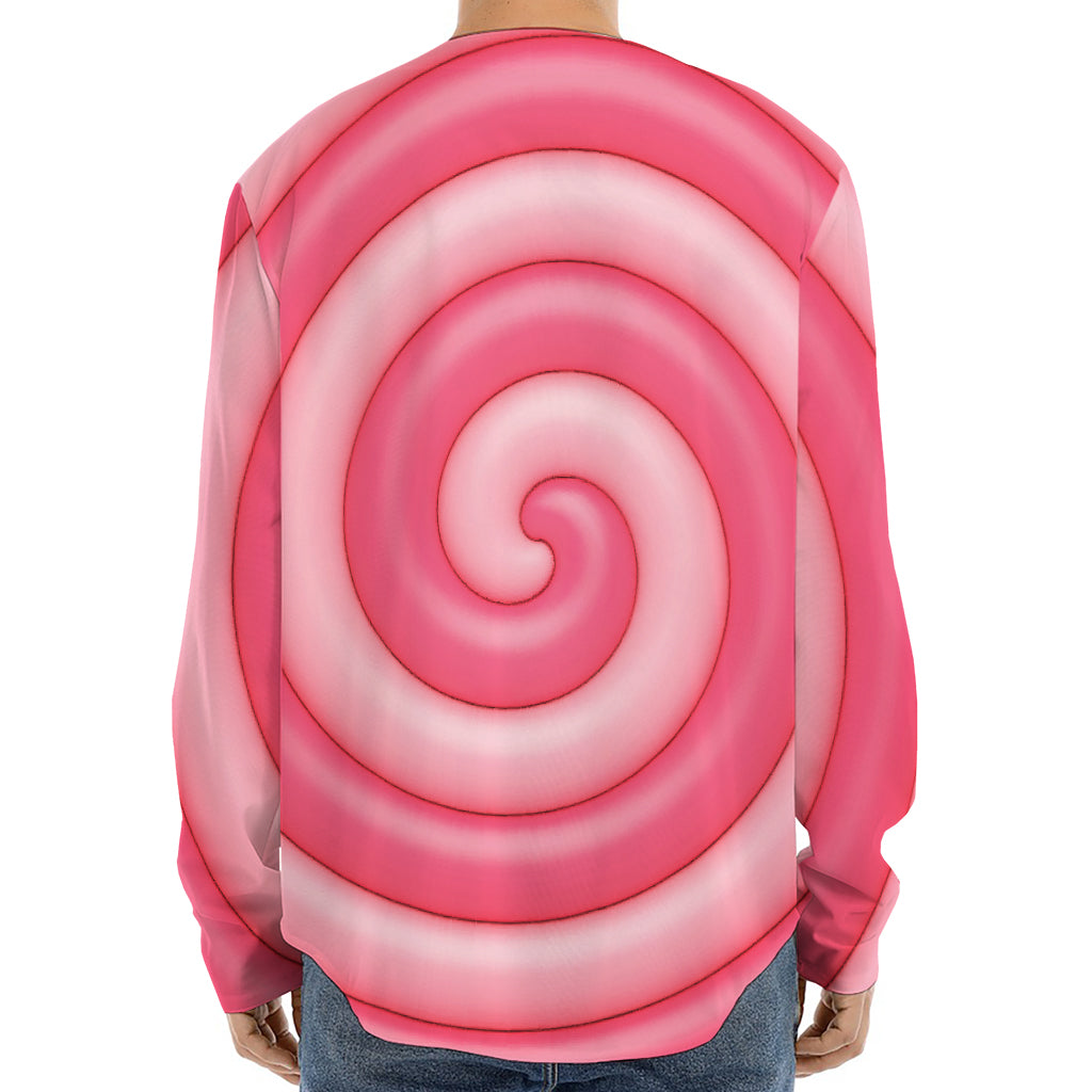 Pink Swirl Lollipop Print Long Sleeve Baseball Jersey