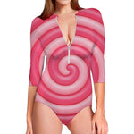 Pink Swirl Lollipop Print Long Sleeve Swimsuit