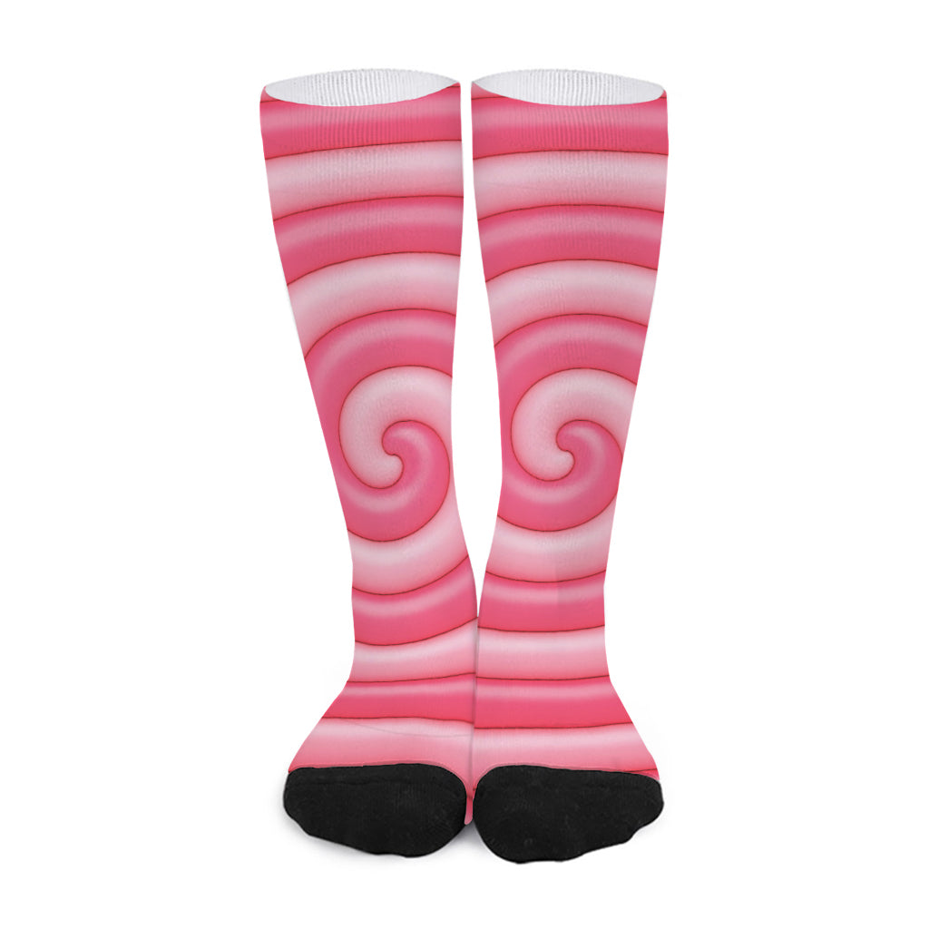 Pink Swirl Lollipop Print Long Socks