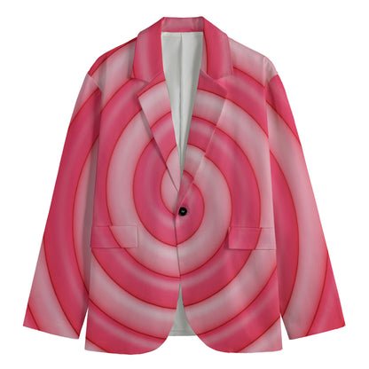 Pink Swirl Lollipop Print Men's Cotton Blazer