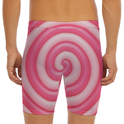 Pink Swirl Lollipop Print Men's Long Boxer Briefs