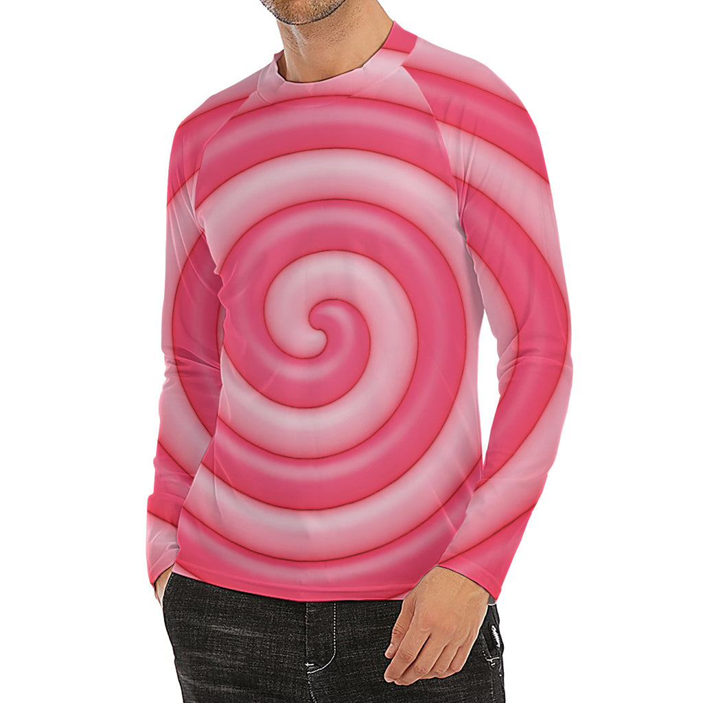Pink Swirl Lollipop Print Men's Long Sleeve Rash Guard