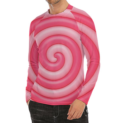 Pink Swirl Lollipop Print Men's Long Sleeve Rash Guard