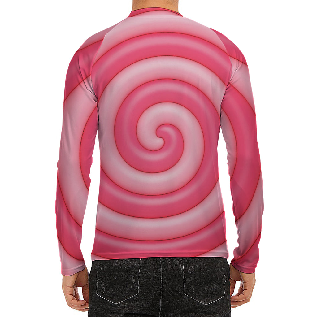 Pink Swirl Lollipop Print Men's Long Sleeve Rash Guard