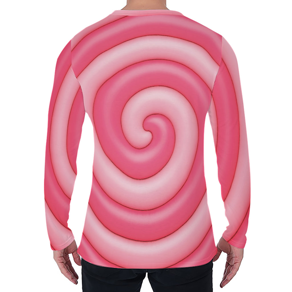 Pink Swirl Lollipop Print Men's Long Sleeve T-Shirt