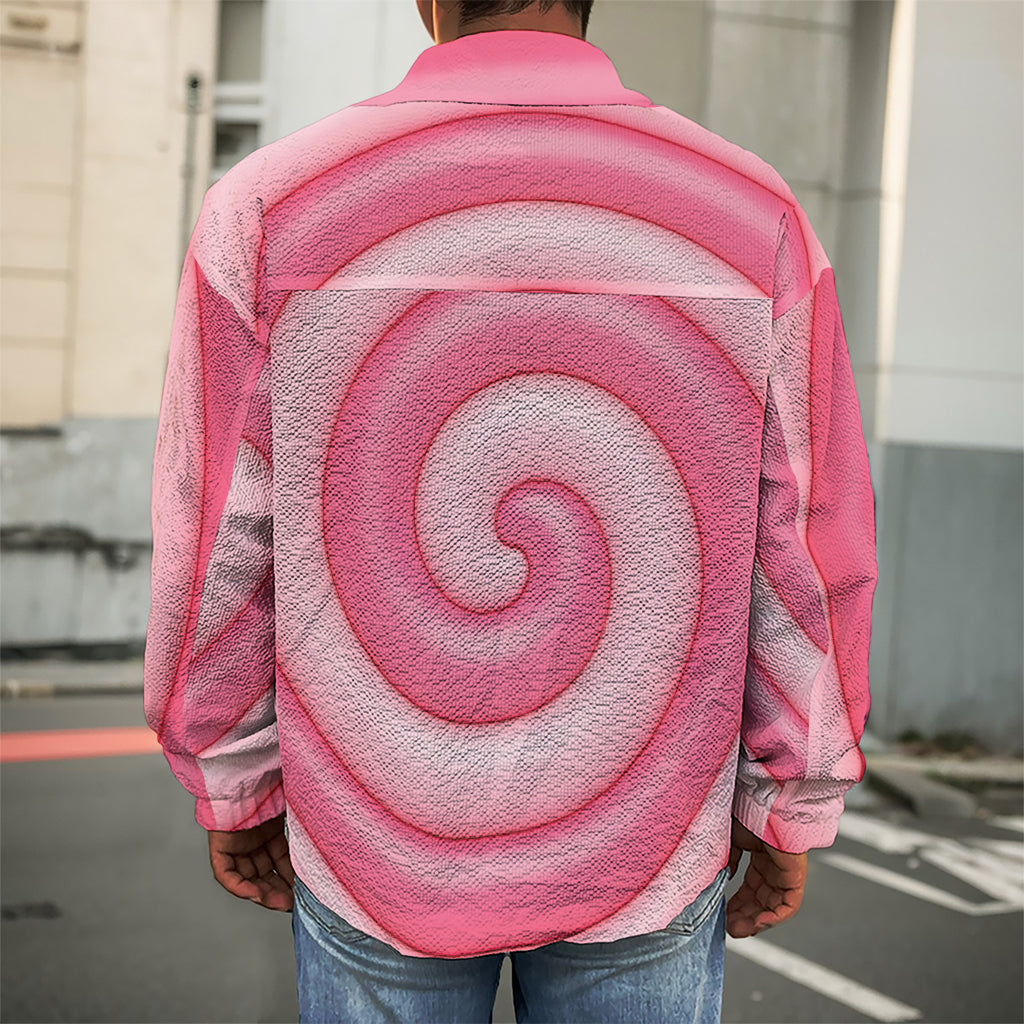 Pink Swirl Lollipop Print Men's Shirt Jacket