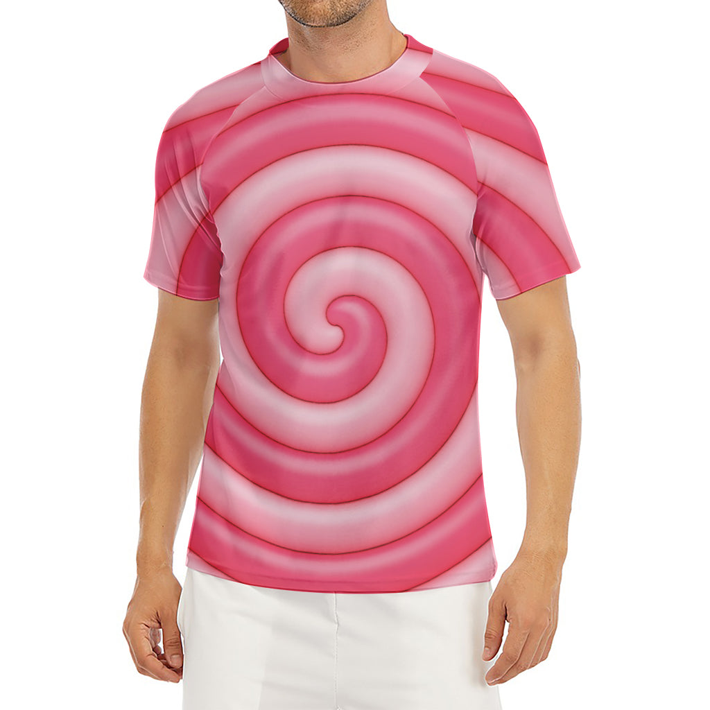 Pink Swirl Lollipop Print Men's Short Sleeve Rash Guard