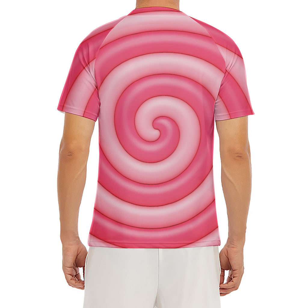 Pink Swirl Lollipop Print Men's Short Sleeve Rash Guard