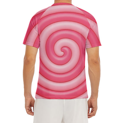 Pink Swirl Lollipop Print Men's Short Sleeve Rash Guard