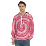 Pink Swirl Lollipop Print Men's Velvet Pullover Hoodie