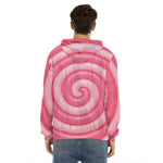 Pink Swirl Lollipop Print Men's Velvet Pullover Hoodie