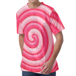 Pink Swirl Lollipop Print Men's Velvet T-Shirt