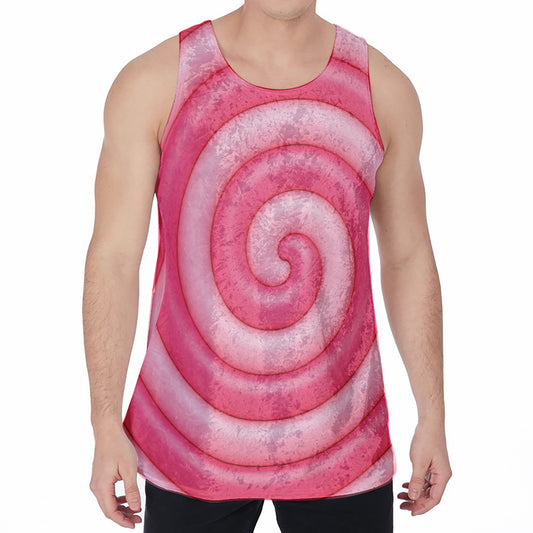 Pink Swirl Lollipop Print Men's Velvet Tank Top