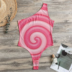 Pink Swirl Lollipop Print One Shoulder Bodysuit