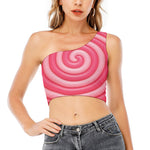Pink Swirl Lollipop Print One Shoulder Crop Top
